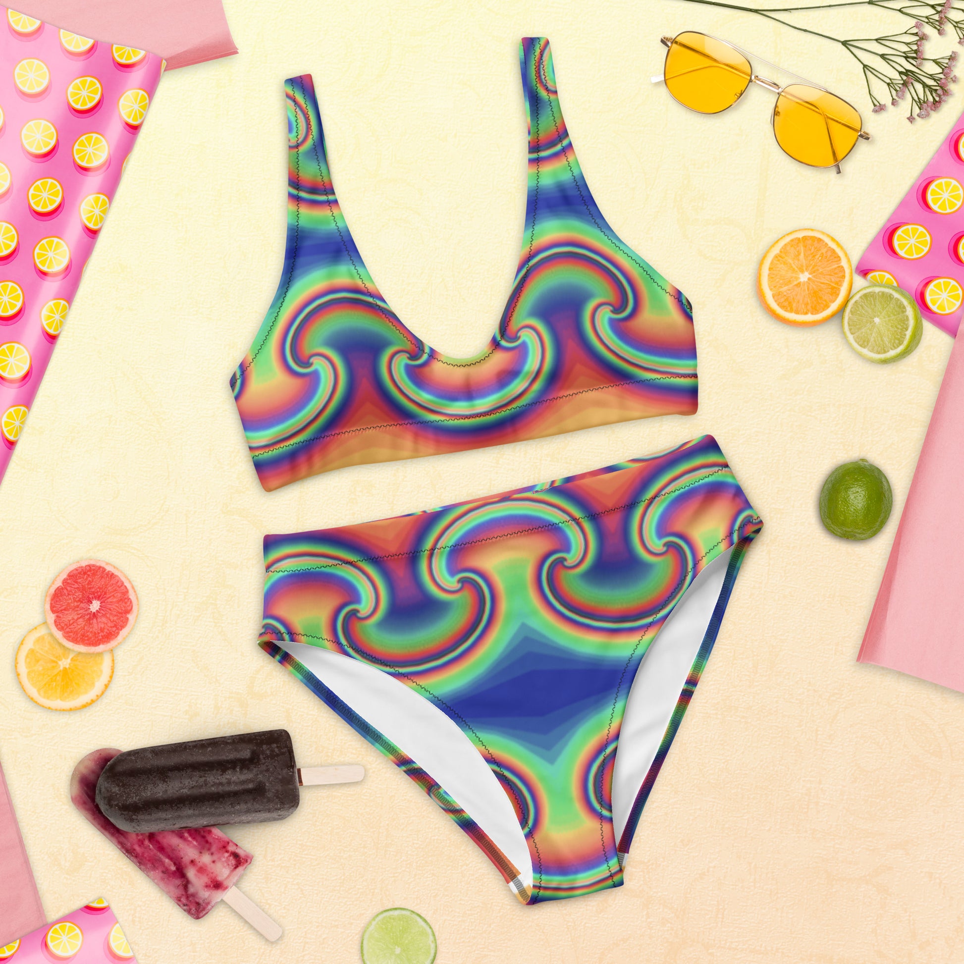 Colorful rainbow Recycled high-waisted bikini Colorful rainbow Recycled high-waisted bikini Cody Trade Designs San Francisco    Cody Trade Llc