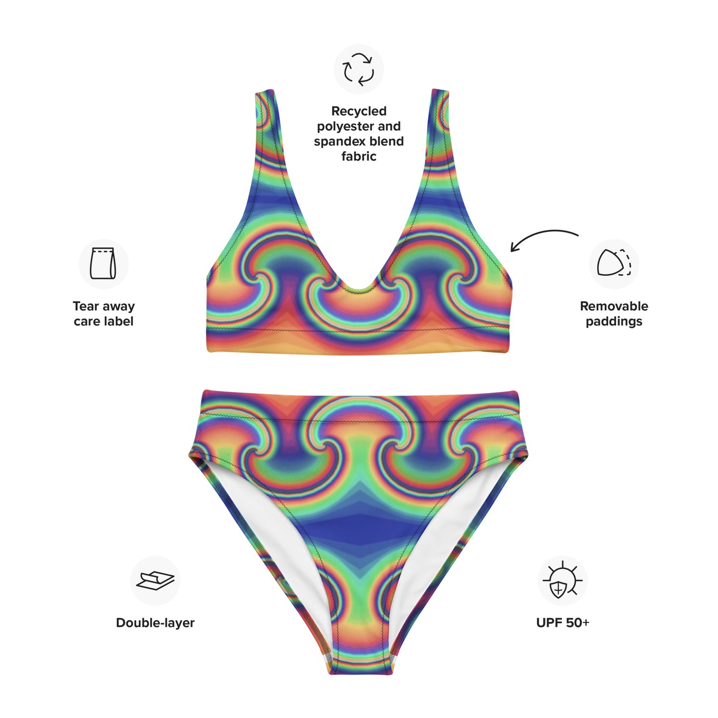 Colorful rainbow Recycled high-waisted bikini Colorful rainbow Recycled high-waisted bikini Cody Trade Designs San Francisco    Cody Trade Llc